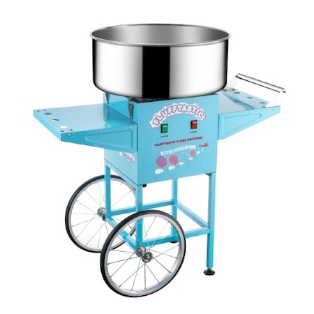 Cotton Candy Machine And Cart, Flufftastic Floss Maker, Stainless Steel Pan, 2 Side Trays,13 Wheels